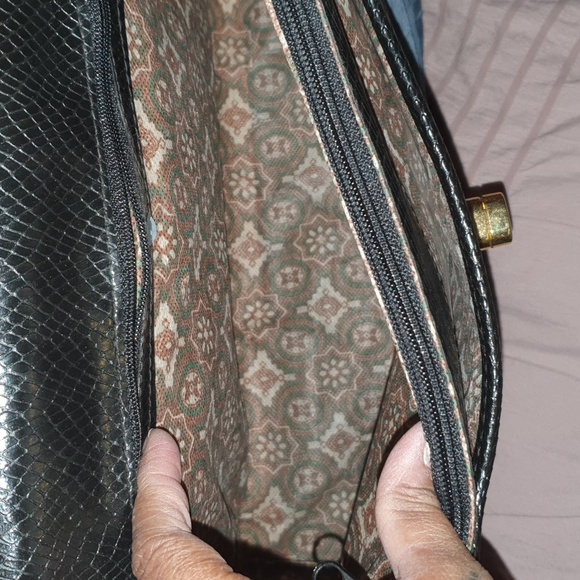 Vtg 80s Mock Croc Suede Satchel Tote - Picture 5 of 9